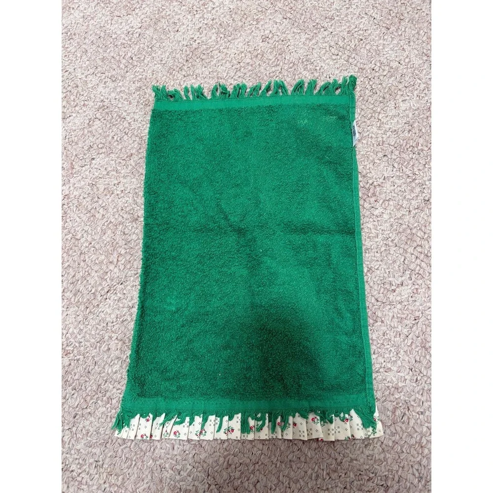 Green vintage royal Terry hand towel with flower fringe